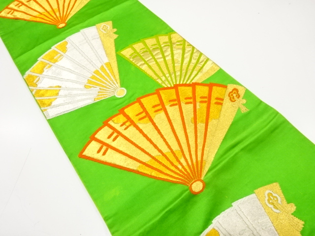 JAPANESE KIMONO / ANTIQUE FUKURO OBI / SILK / WOVEN FOLDING FAN PATTERN